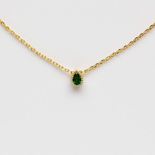 Emerald Tiny Teardrop Necklace necklaces Girls Crew