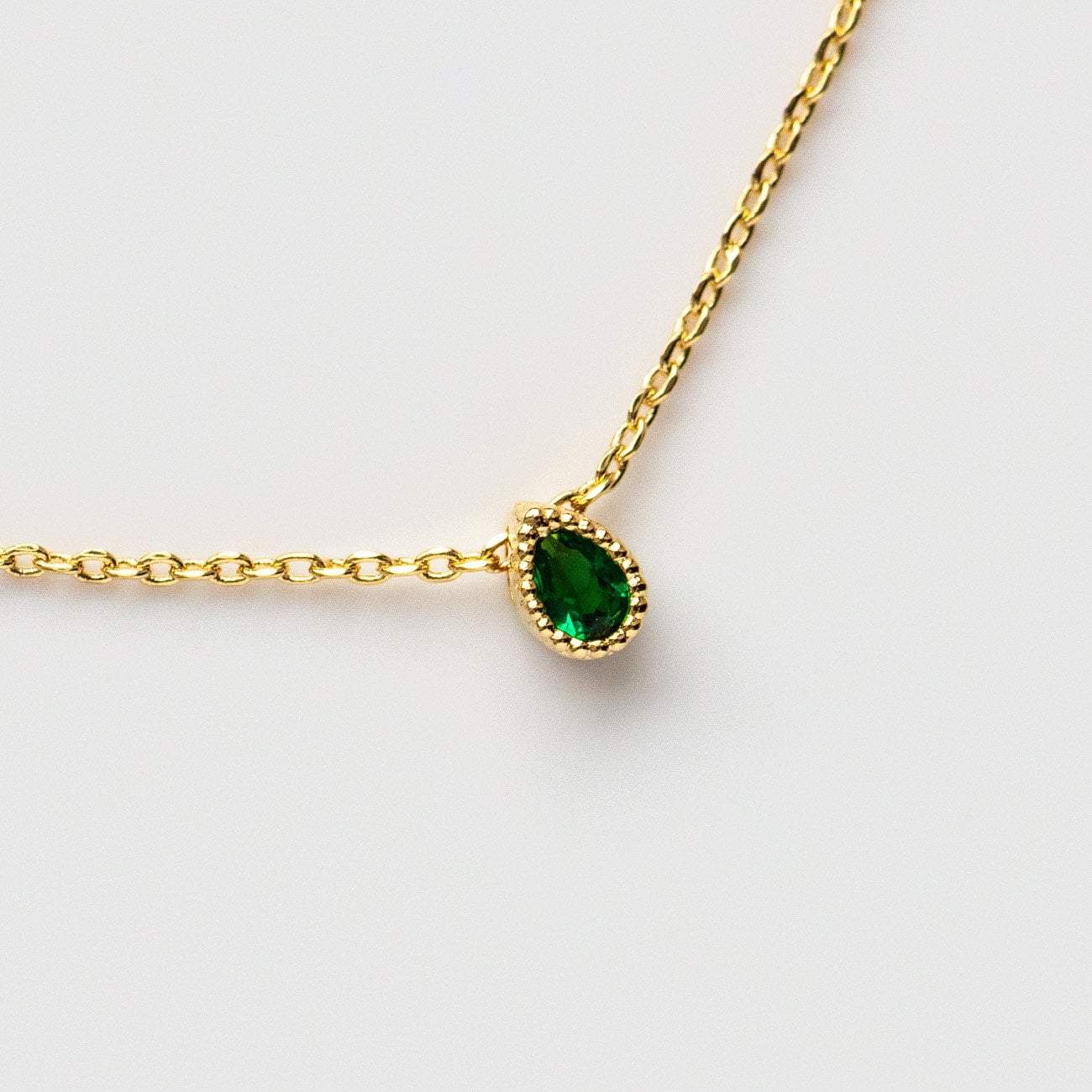 Emerald Tiny Teardrop Necklace necklaces Girls Crew 