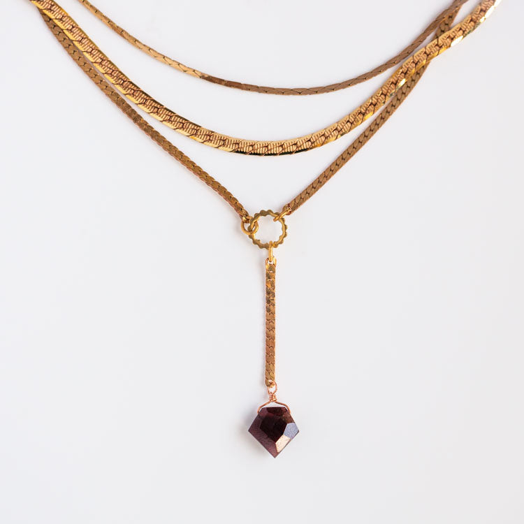 Palmer Garnet Necklace unique chunky yellow gold jewelry Hailey gerrits