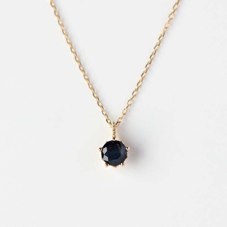 Solid Gold Blue Sapphire New Moon Necklace for Intuition