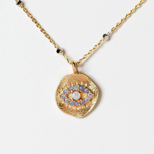 daydreamer evil eye necklace pendant with opal unique yellow gold jewelry