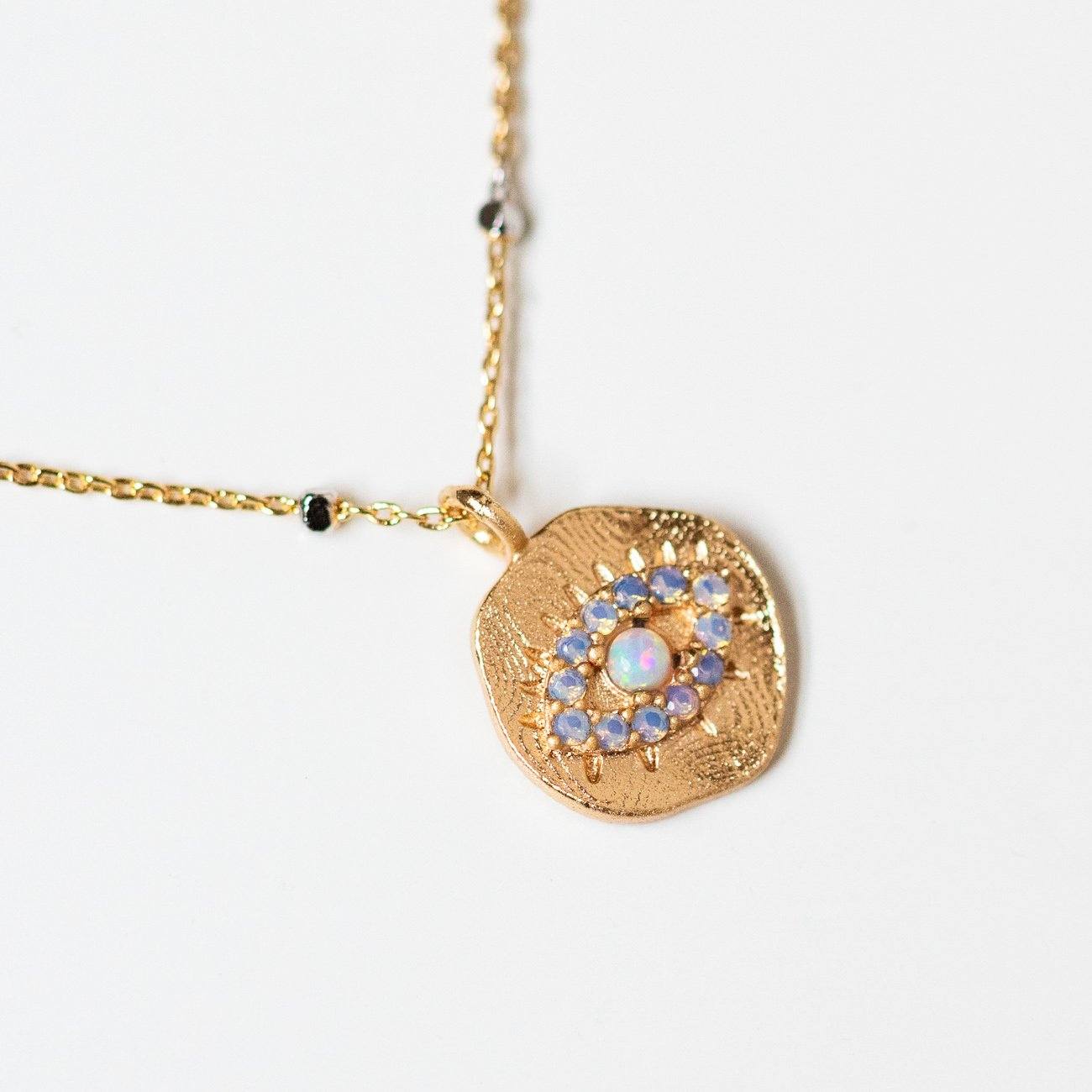 daydreamer evil eye necklace pendant with opal unique yellow gold jewelry