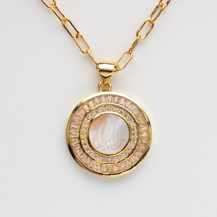 Mother Mary Necklace yellow gold minimal modern jewelry