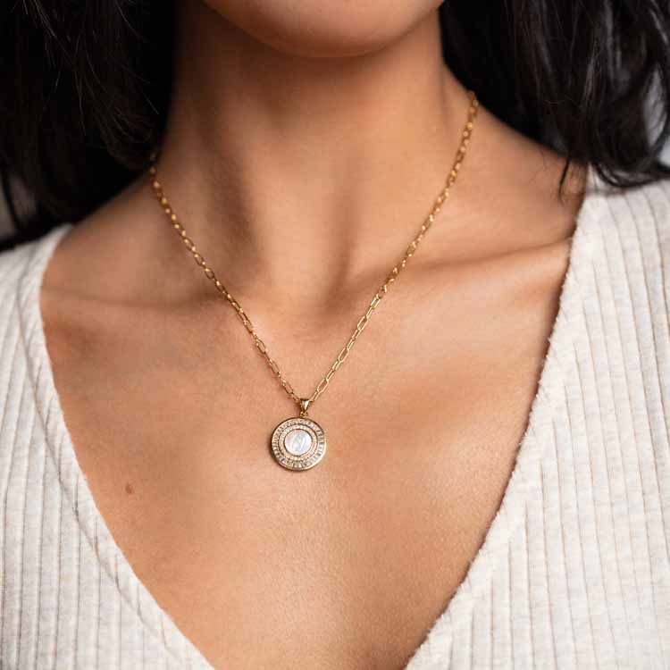 Mother Mary Necklace yellow gold minimal modern jewelry