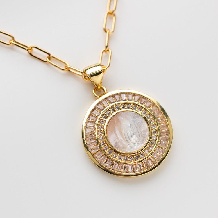 Mother Mary Necklace yellow gold minimal modern jewelry