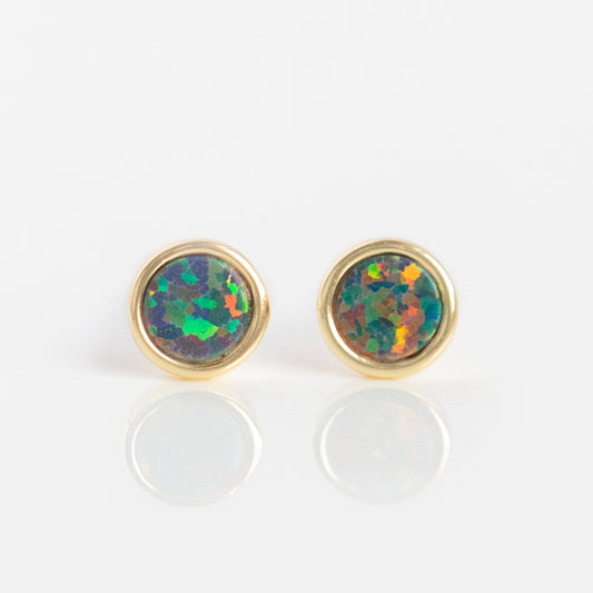 Round Black Opal Stud Earrings