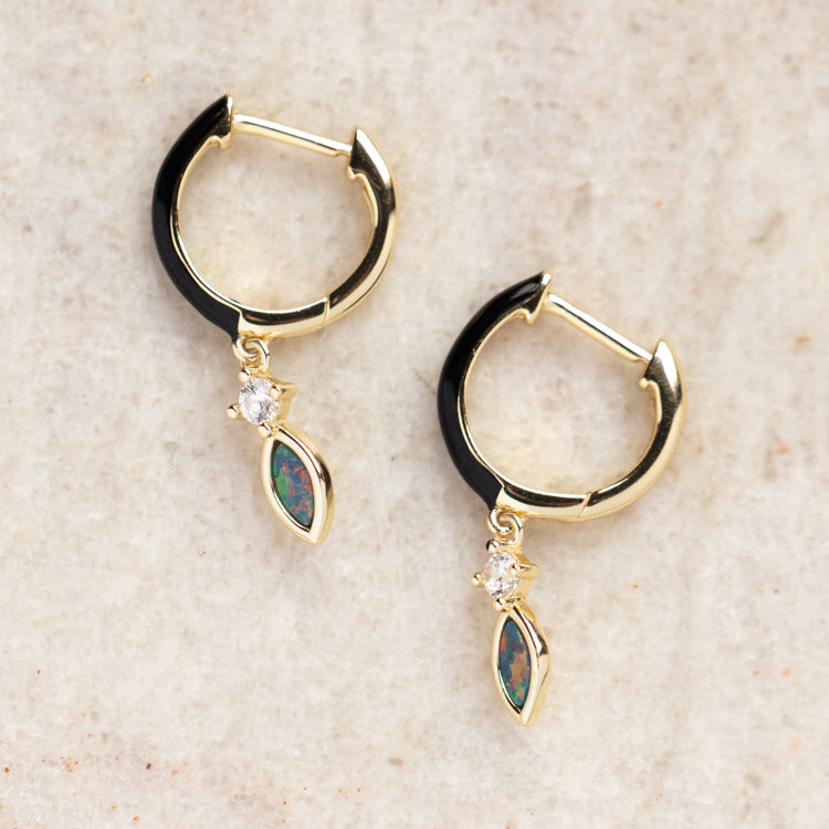 Enamel Opal Huggie Earrings