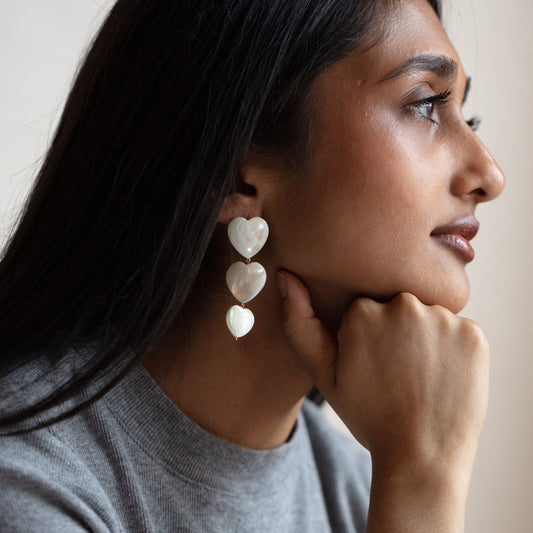 Local Eclectic Solid Gold Pearl and White Sapphire Drop Earrings