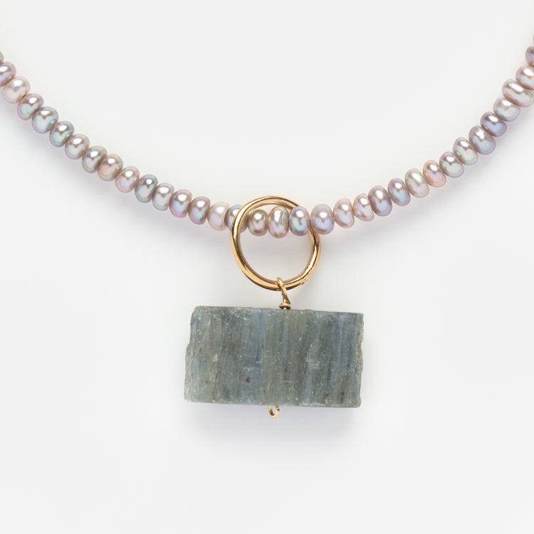 Hans Kyanite and Grey Pearl Necklace