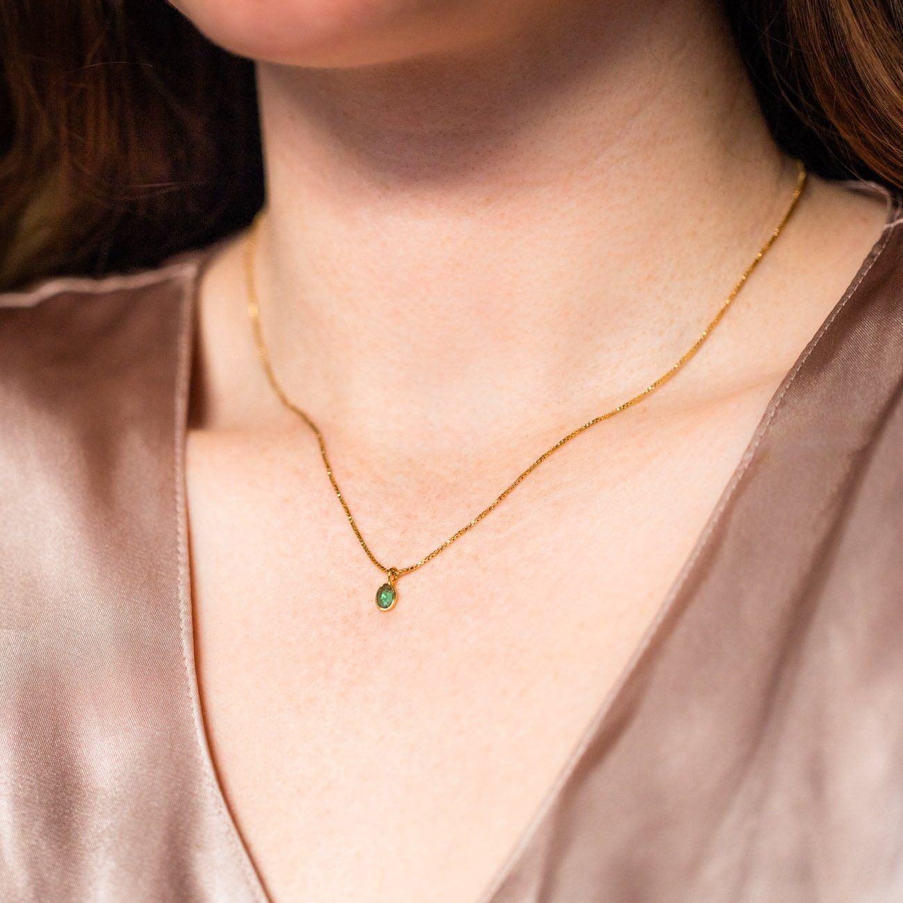 sofia slice necklace with emerald pendant