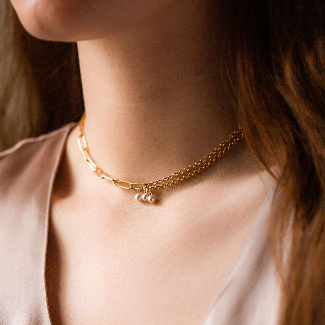pearl asymmetrical unique yellow gold choker necklace