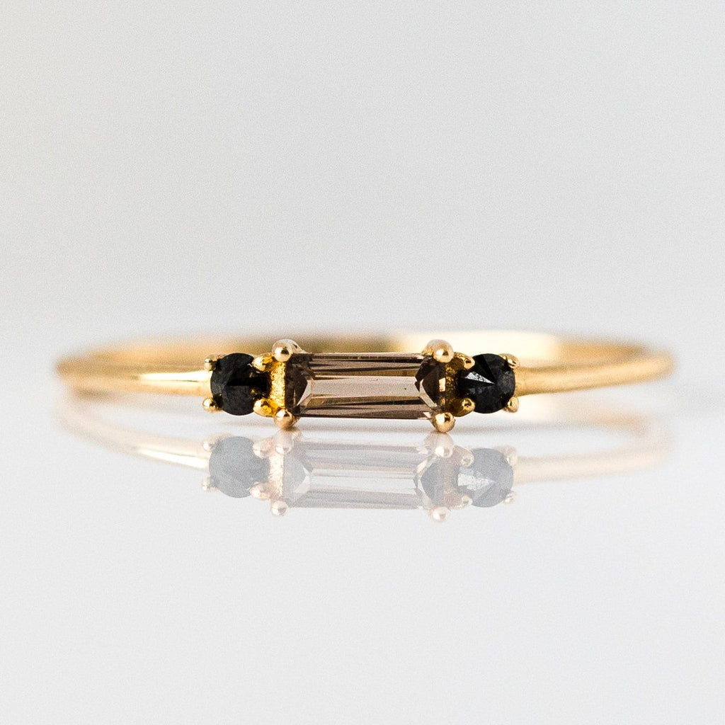 Smokey Quartz Black Diamond Baguette Crush Ring local eclectic