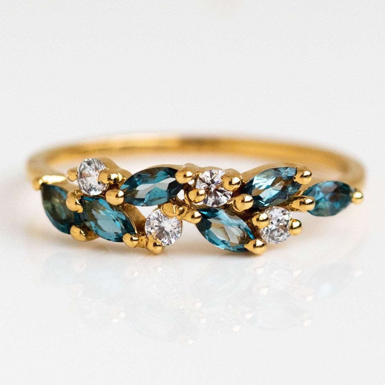 London Blue Topaz CZ Yellow Gold Dainty Modern Ring La Kaiser