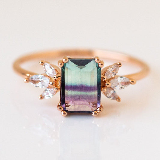 Rose Gold Fluorite Topaz Hazy Dream Ring unique stone jewelry