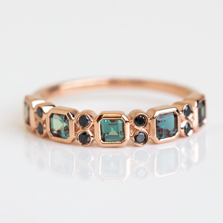 10kt Rose Gold Alexandrite & Black Diamond Juniper Ring unique dainty band ring la kaiser jewelry