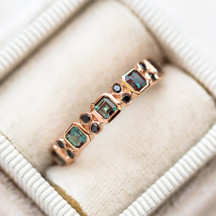 10kt Rose Gold Alexandrite & Black Diamond Juniper Ring unique dainty band ring la kaiser jewelry