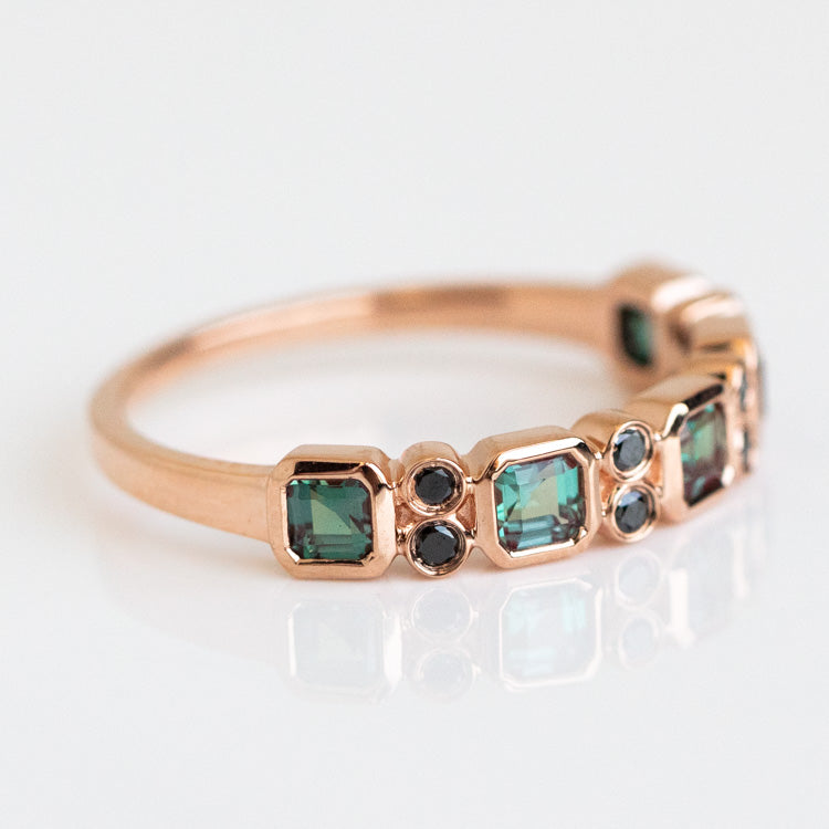 10kt Rose Gold Alexandrite & Black Diamond Juniper Ring unique dainty band ring la kaiser jewelry