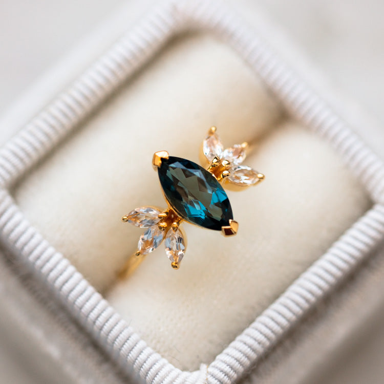 London Blue Topaz Firefly Ring minimal modern yellow gold jewelry la kaiser