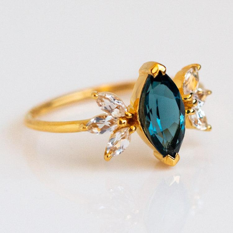 London Blue Topaz Firefly Ring minimal modern yellow gold jewelry la kaiser