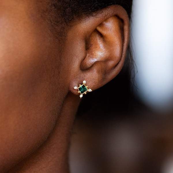Sierra Gold stud earrings in emerald from Lover's Tempo 