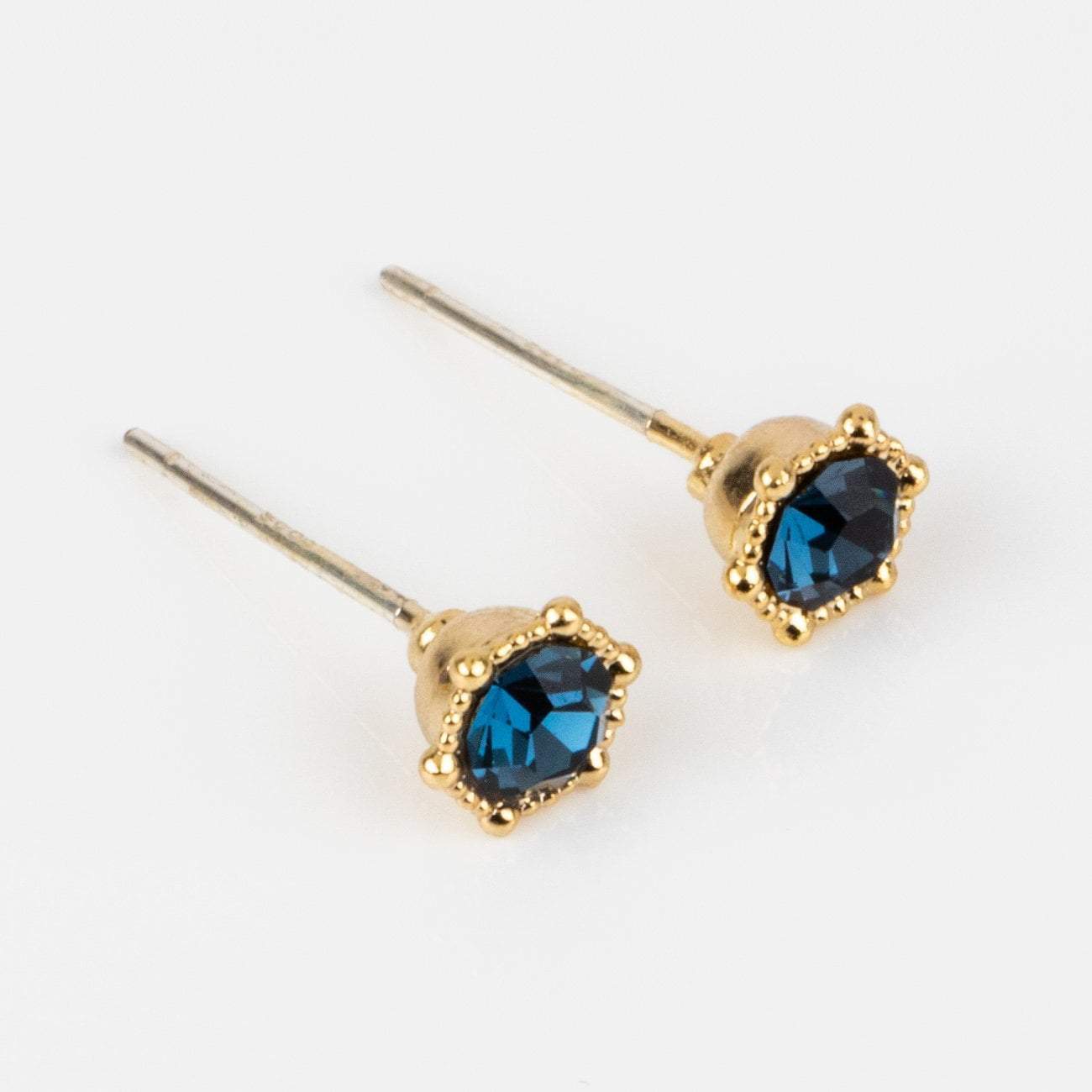 astrid stud earrings blue montana swarovski crystals yellow gold jewelry