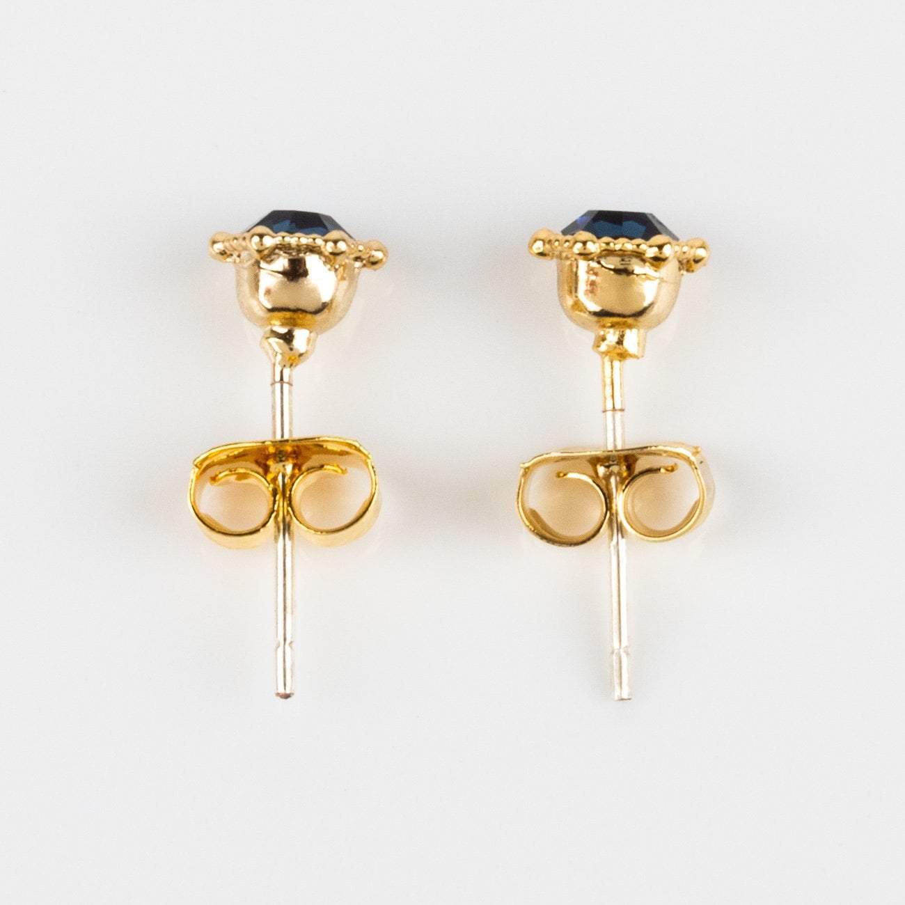 astrid stud earrings blue montana swarovski crystals yellow gold jewelry
