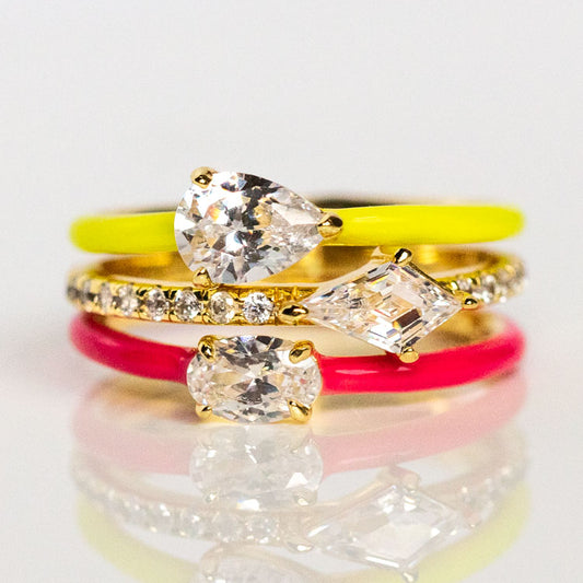 Neon Pink Lemonade Enamel Stacking Ring Set unique statement colorful jewelry melinda maria