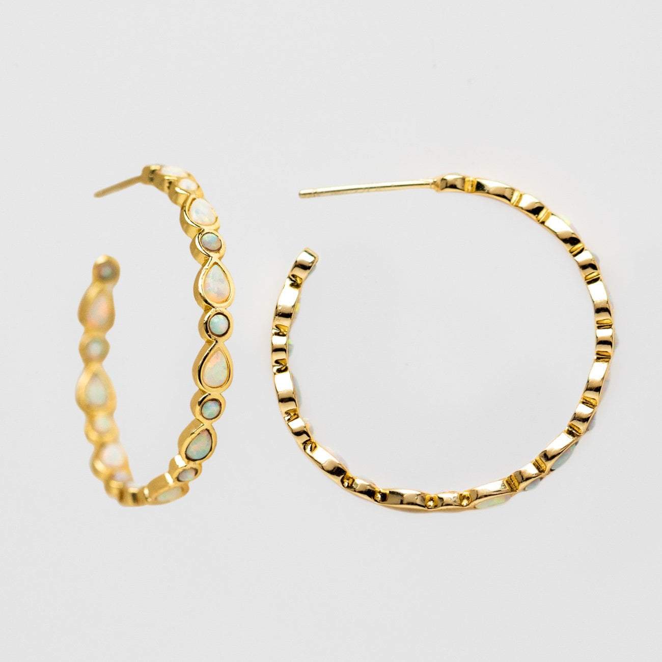 white opal yellow gold isla statement hoop earring melinda maria