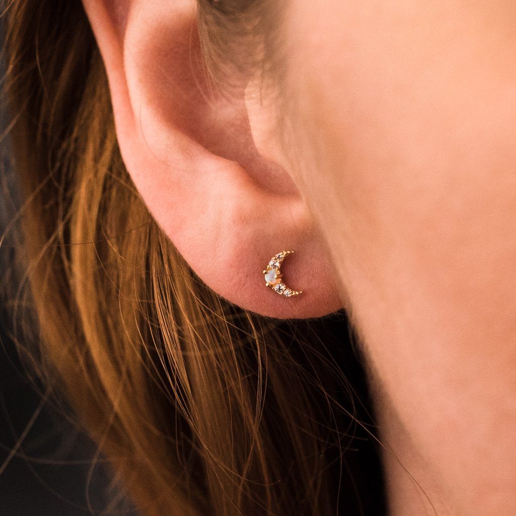 Mini Moon Opal Stud Earrings - earrings - Tai Jewelry local eclectic