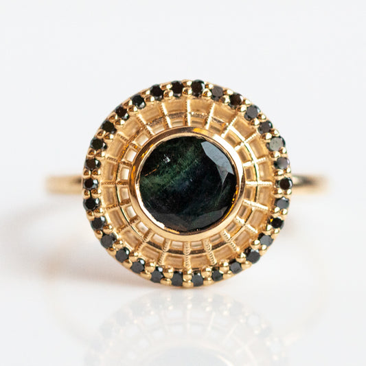 Tantallon Ring black diamonds tourmaline unique statement solid gold jewelry miarante