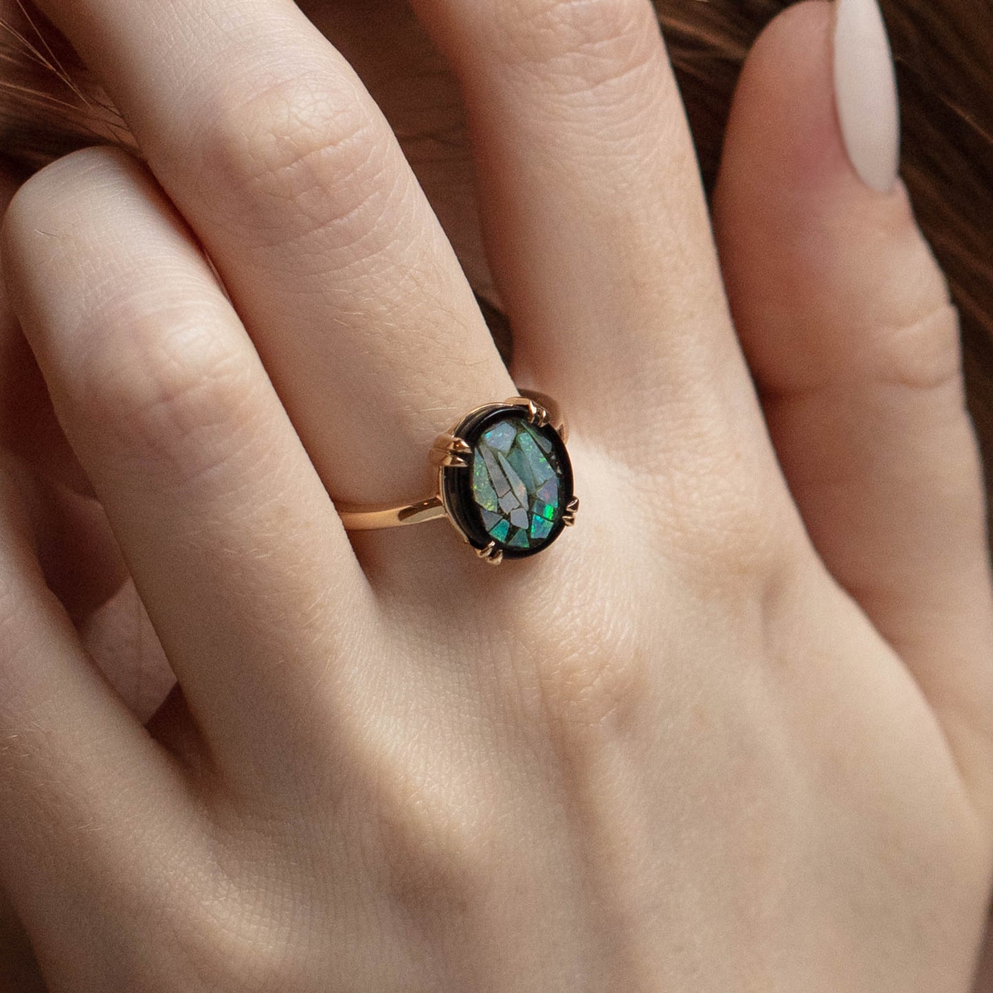 Celina Ring with Opal Set Onyx