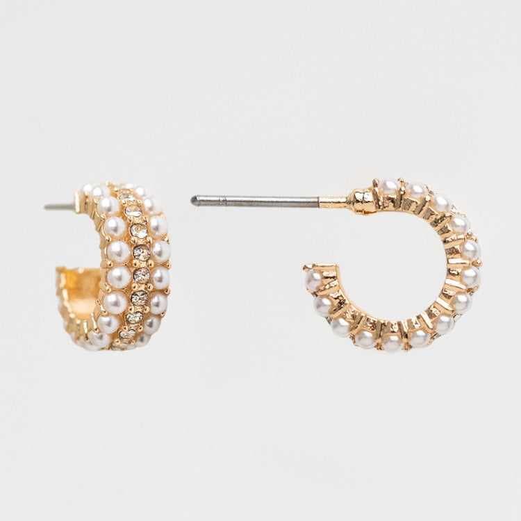 Marissa Huggie Hoop Earrings yellow gold pearl hoops modern jewelry olive + piper