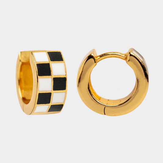 Checkered Huggie Earrings unique yellow gold jewelry petit moments