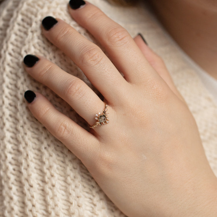 Salt and Pepper Diamond Wandering Star Ring