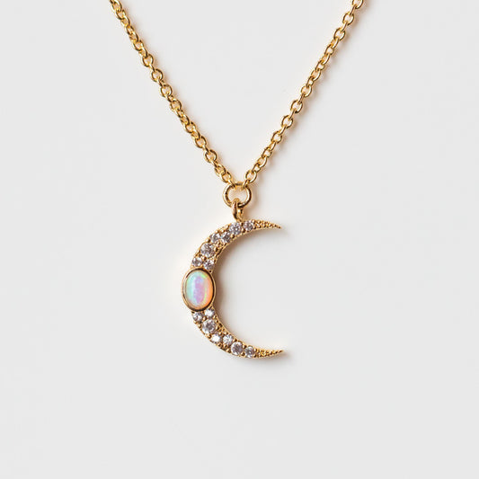 Crescent Moon Necklace with Opal and CZ necklaces Tai Jewelry 