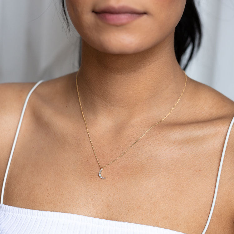 Crescent Moon Necklace with Opal and CZ necklaces Tai Jewelry 