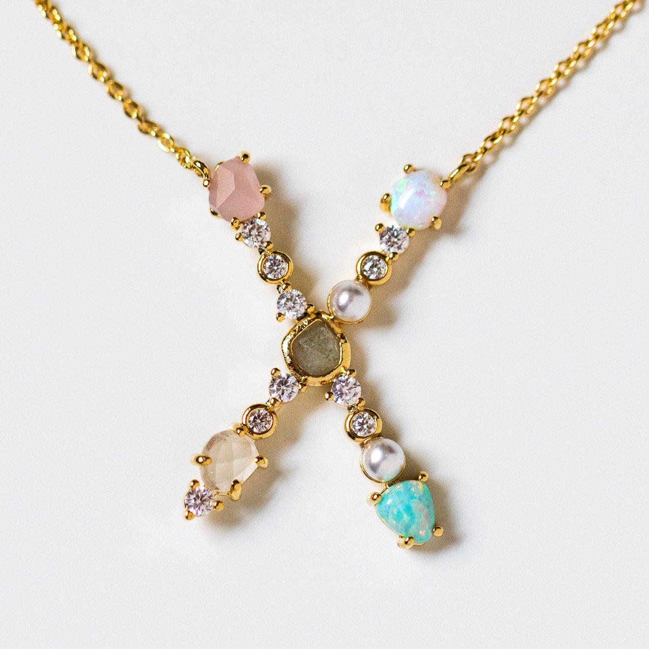 x initial stone monogram pendant necklace statement personalized jewelry