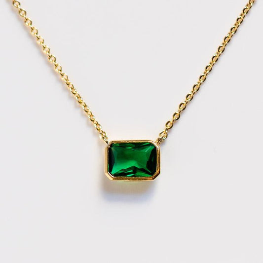 emerald bezel set cz necklace unique yellow gold green jewelry