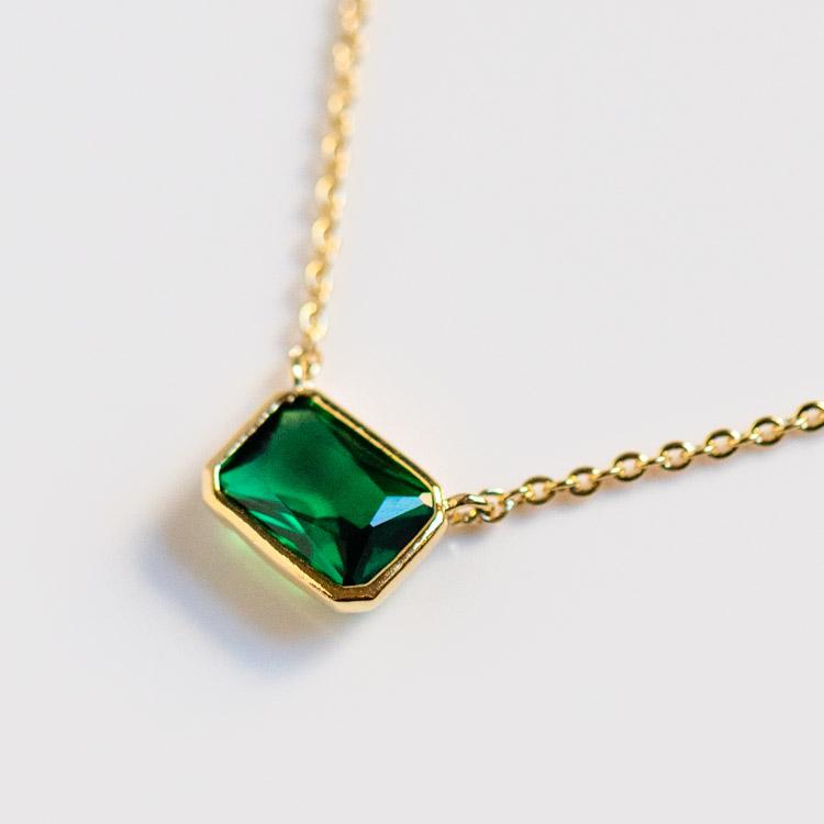 emerald bezel set cz necklace unique yellow gold green jewelry