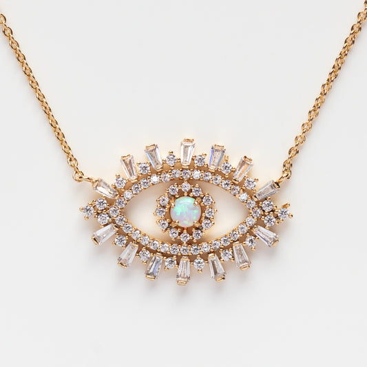 CZ Evil Eye with Opal Center Necklace