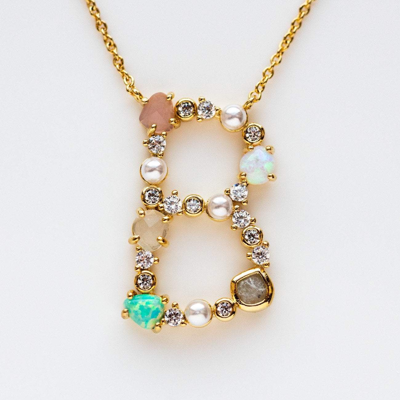 Monogram Necklace with Semi-Precious Stone