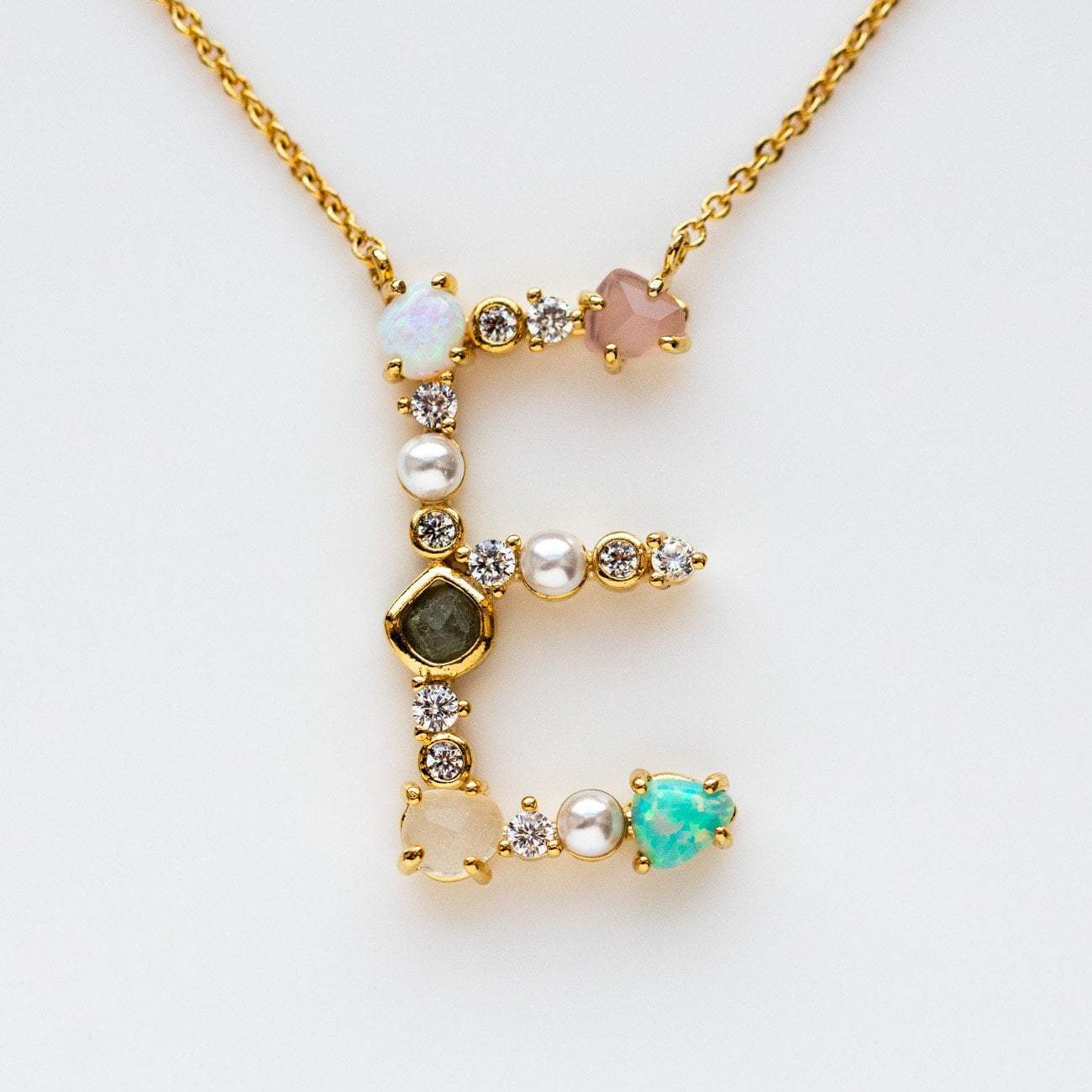 e initial stone monogram pendant necklace statement personalized jewelry