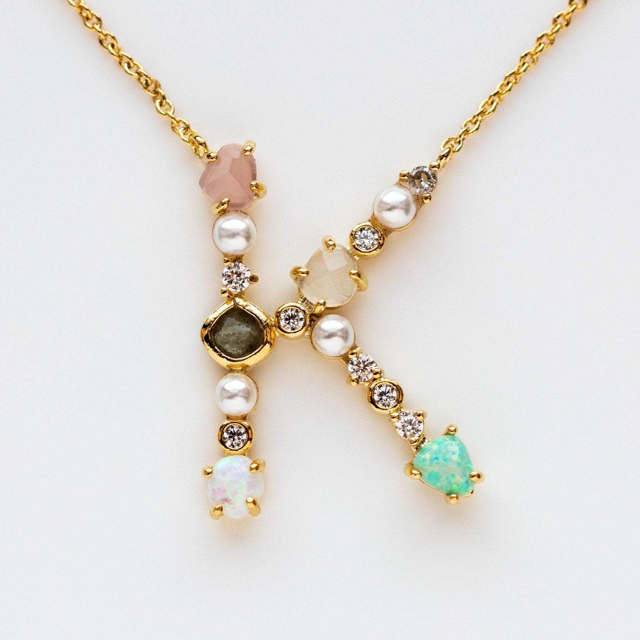 k initial stone monogram pendant necklace statement personalized opal jewelry