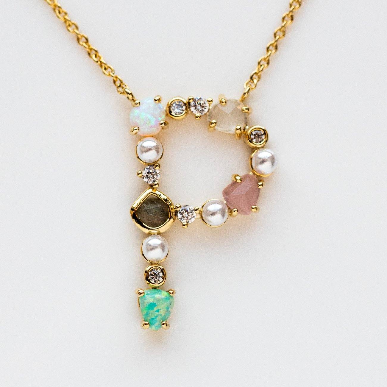 p initial stone monogram pendant necklace statement personalized jewelry