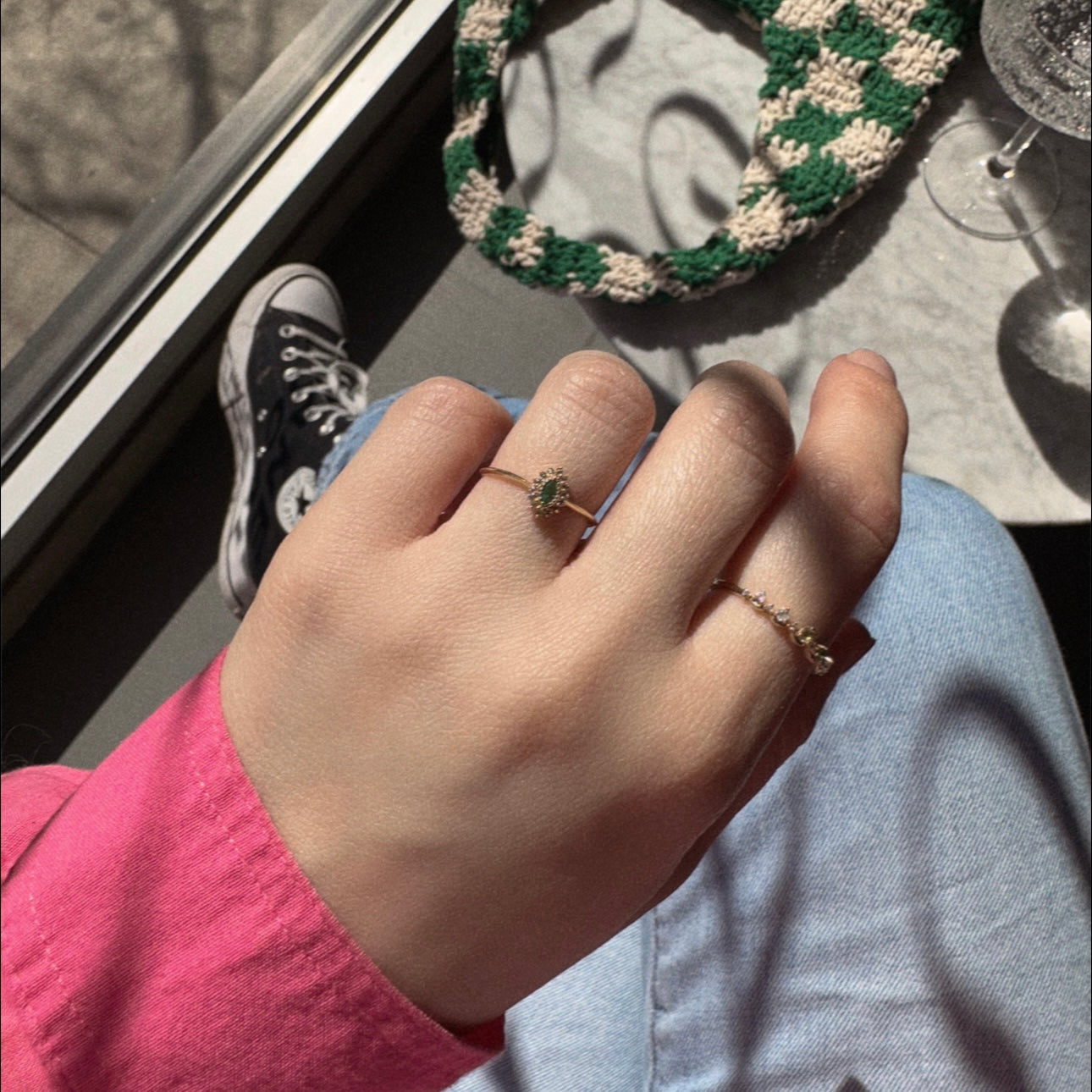 Solid Gold May Capsule Emerald Halo Ring