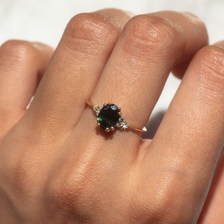 Juno Ring with Teal Sapphire in Yellow Gold yellow gold solid fine jewelry vale