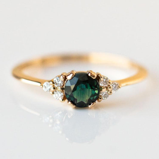 Lune Ring with Sapphire fine solid yellow gold engagement modern jewelry