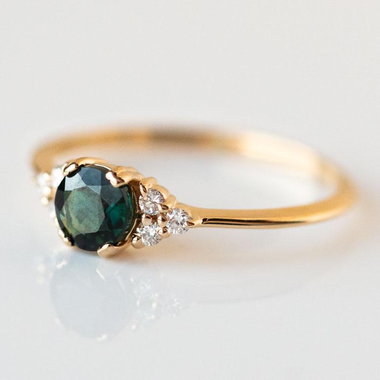 Lune Ring with Sapphire fine solid yellow gold engagement modern jewelry
