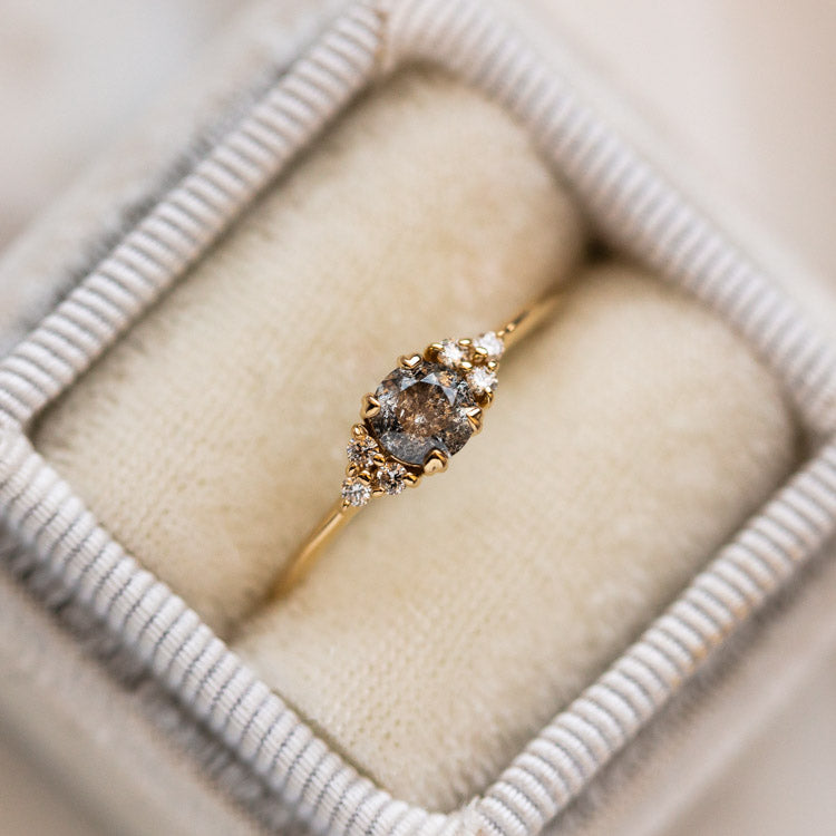 Lune Ring in Salt and Pepper Diamond alternative engagement rings yellow gold fine solid jewelry vale