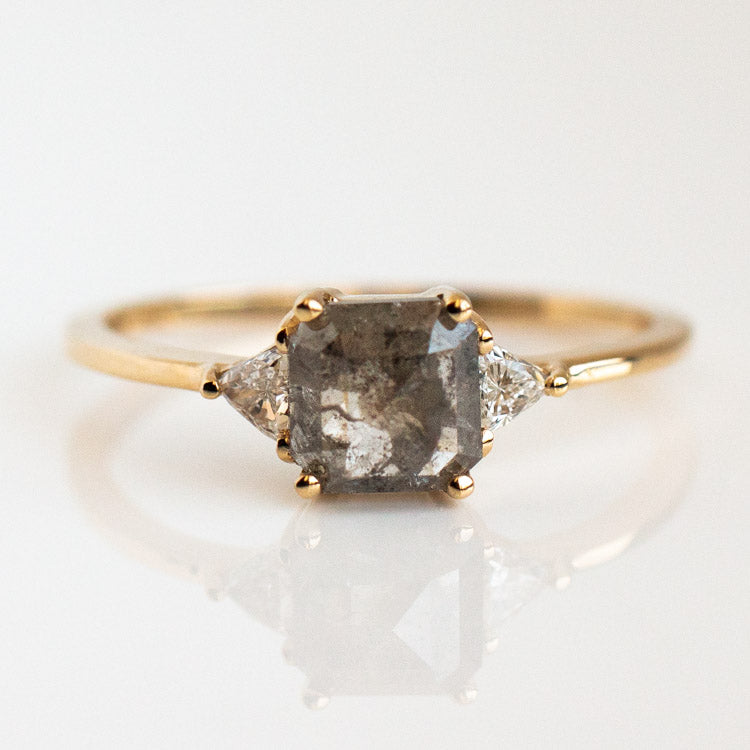 Icaria Ring with Salt and Pepper Rose Cut Diamond yellow gold engagement solid fine jewelry vale